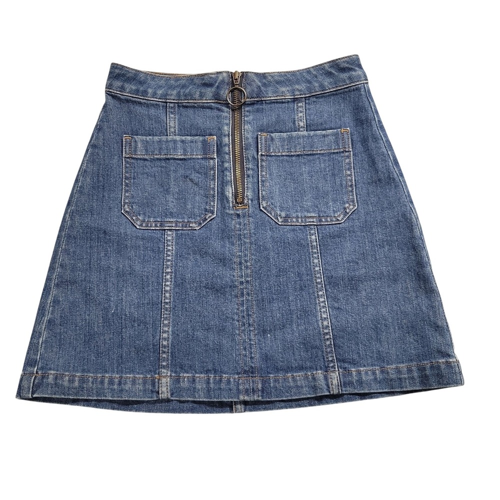 Madewell Denim Mini Skirt 24 Blue Front Zip Ring Pull Patch Pocket Jean